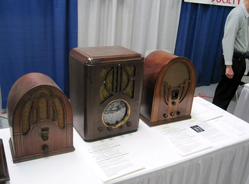 Three antique wooden cathedral radios