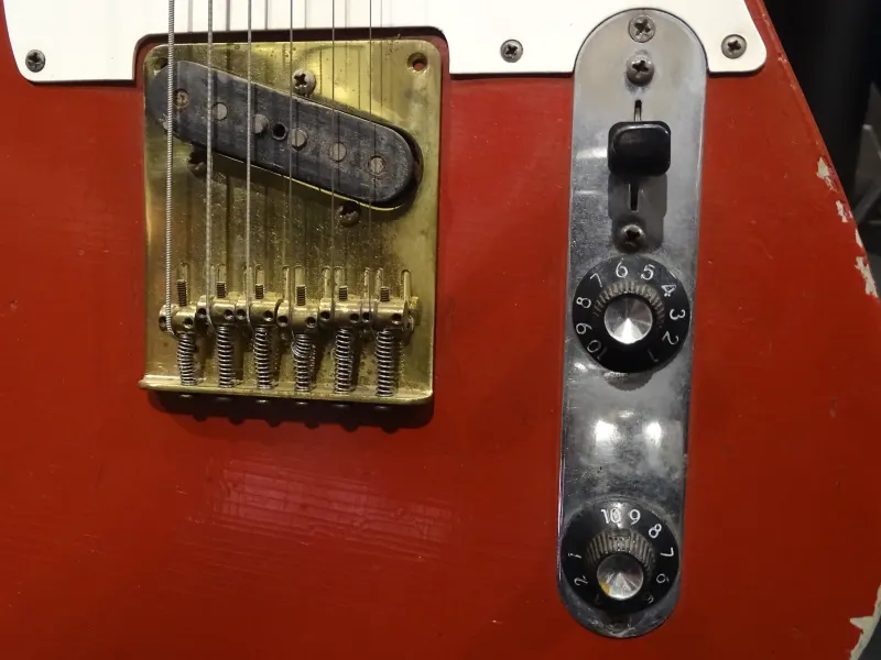 Close-up of a red 1958 Fender Telecaster