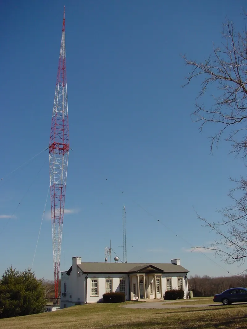 The diamond-shaped WSM transmitter tower south of Nashville